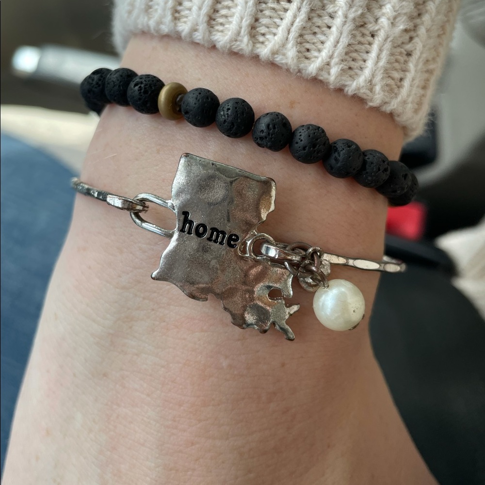 Silver hand stamped Louisiana Home bracelet